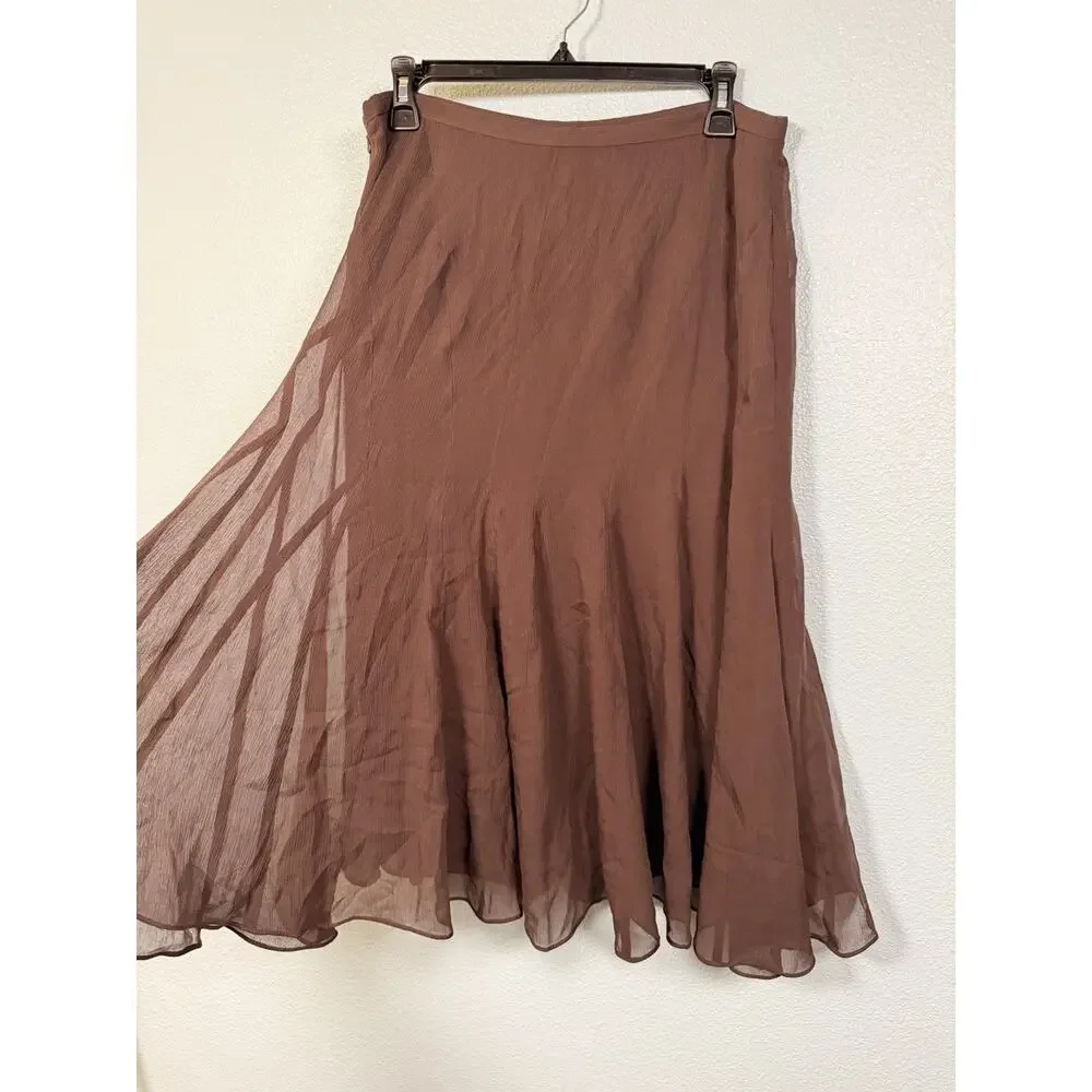 Jones New York Collection Women’s 10 100% Silk Brown Midi Skirt Flowy Boho